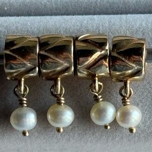 Retired Pandora 14K Gold Bead Charm with Pearl  Dangle 750219P